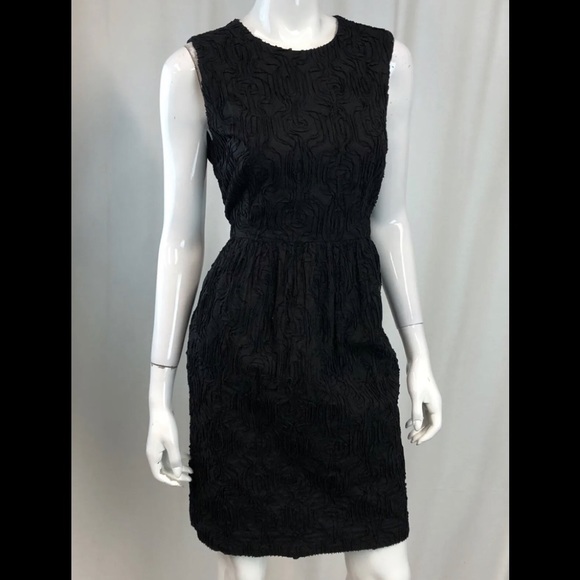 TALBOTS 100%Cotton Dress size 2 Sheath Textured Flowers  black pencil straight - Picture 2 of 14